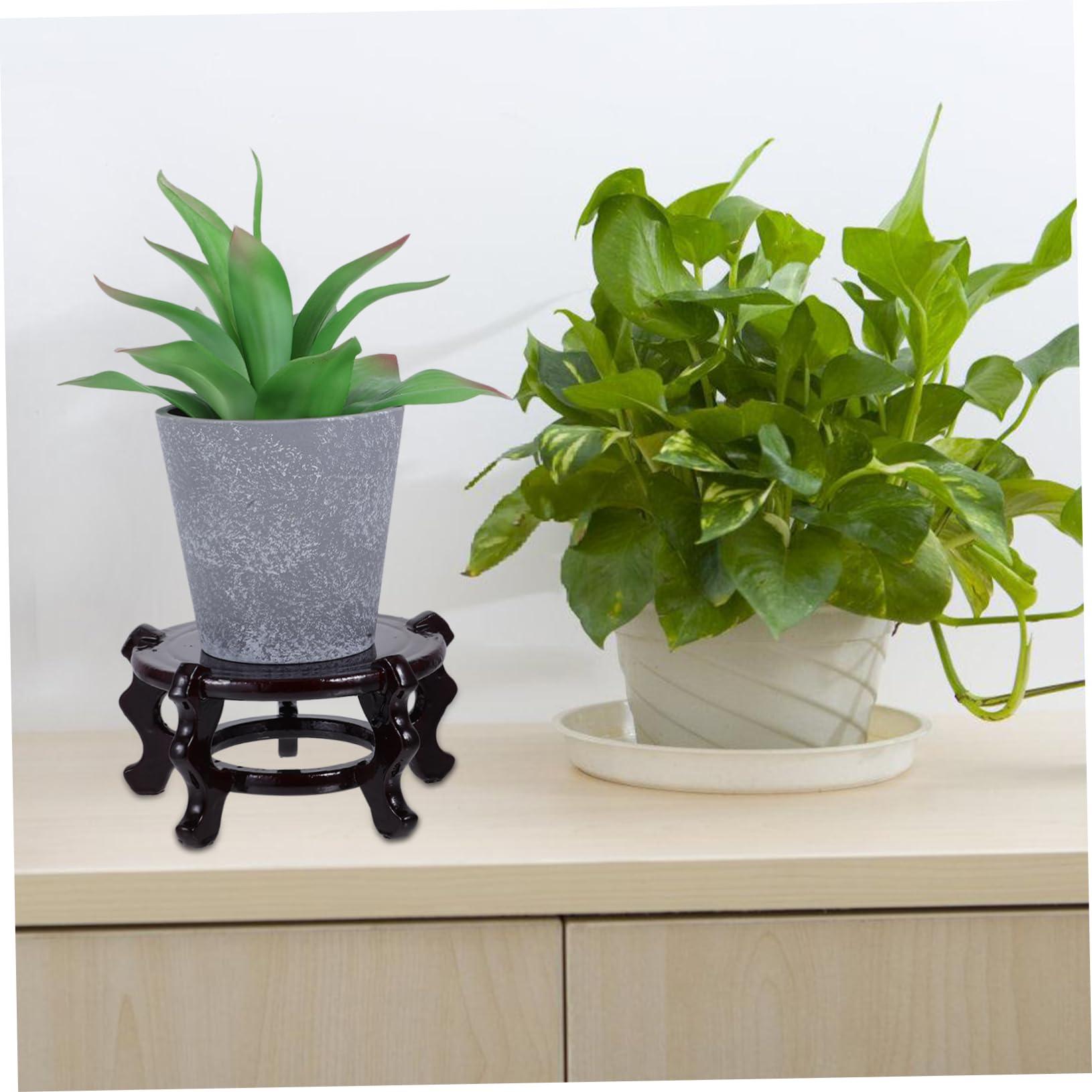 VANZACK Soporte para Macetas Interior de Madera Maciza, Base Redonda para Jarrones y Flores, Diseño Oriental Creativo, Paquete de 2 Piezas para Decoración del Hogar