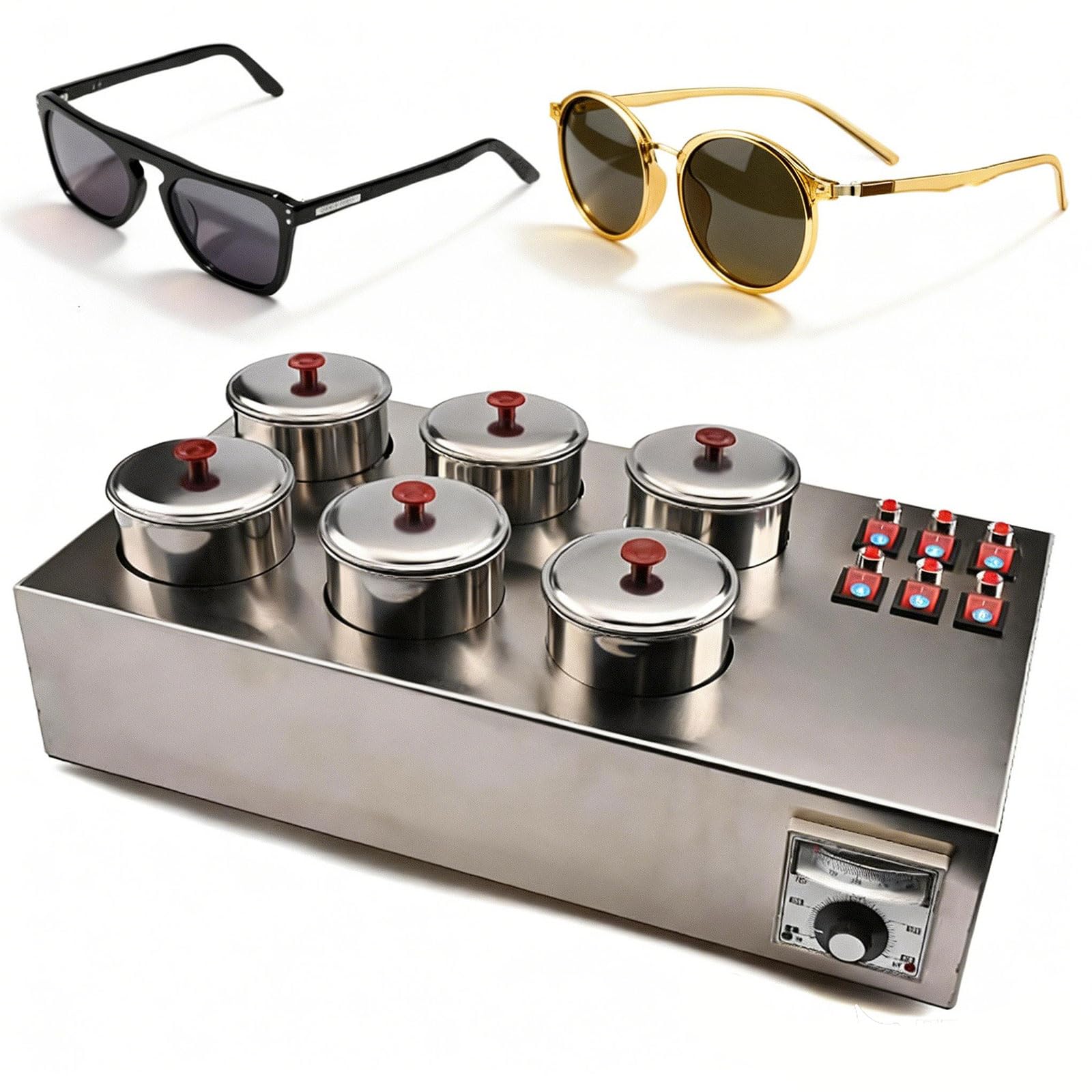 McbeAn 1400W Optical Lens Dyeing Machine, Lens Glasses Tinting Equipment with 6 Independent Switches, Adjustable Temperature, for Eyeglasses Processin, Vision Care