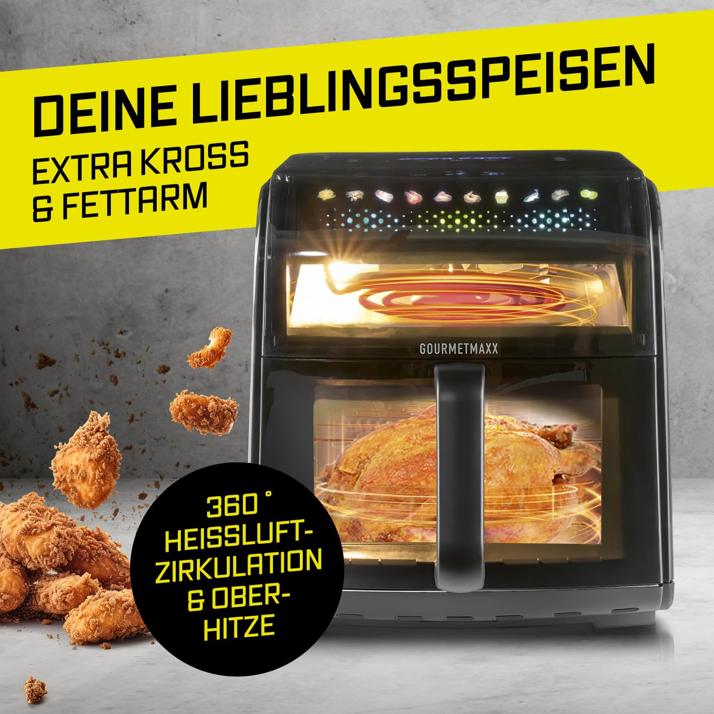 GOURMETmaxx Heißluftfritteuse mit Sichtfenster & Panoramadach - 7 L – Bild 3