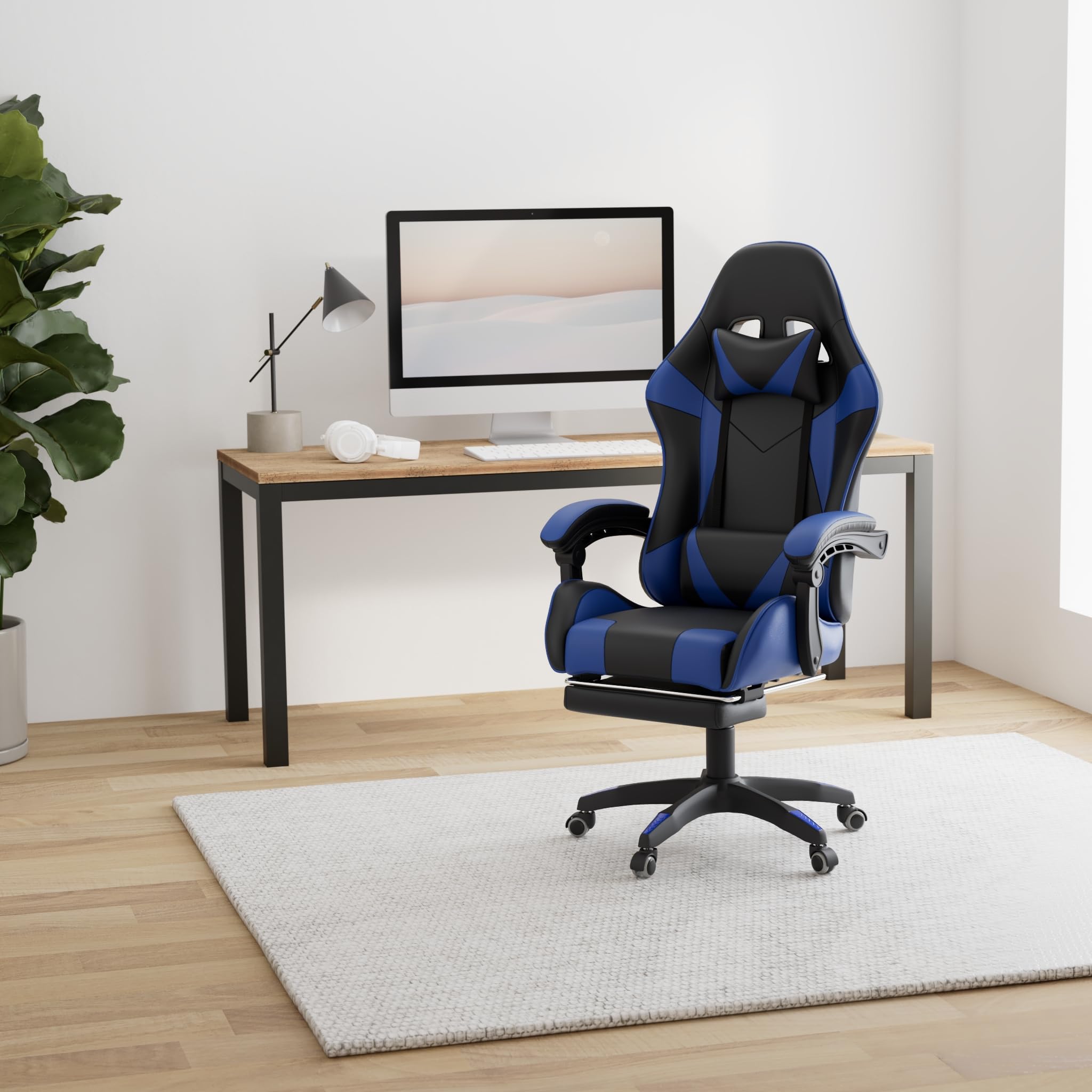 Walden Gaming Stuhl ergonomisch Office Chair bürostühle Gaming Chair Rückenlehne Sitzhöhe verstellbar Drehstuhl Racing Office Computer Ergonomic Video Game Chair (BLAU)