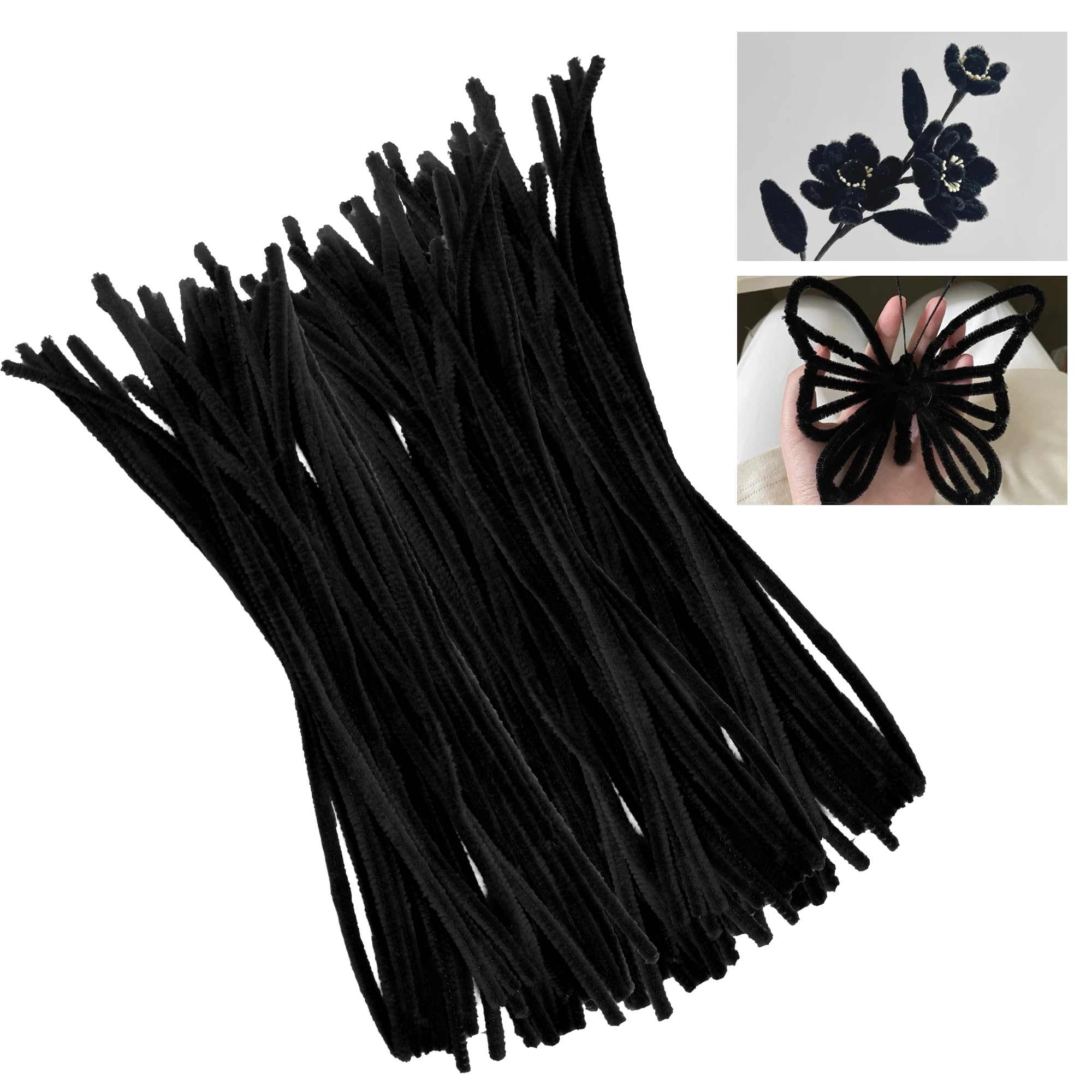 pson 100PCS 11.8 Inch Black Pipe Cleaners Chenille Stems, Art and Craft Thick Fuzzy Wire