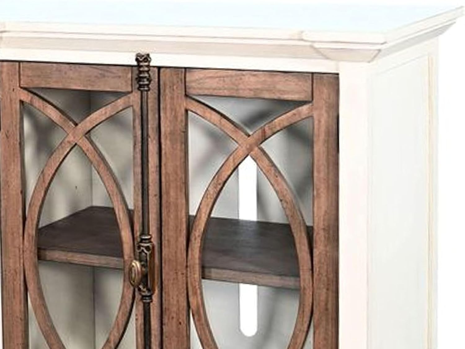 Benzara Camie TV Media Console, 4 Glass Cabinet Doors, White Solid Wood, 91 Inch