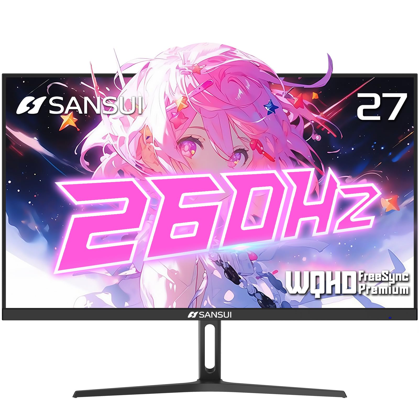 SANSUI 27 Inch WQHD 240Hz Gaming Monitor 1440P-1ms AMD FreeSync 丨DCI-P3 98% 丨Fast IPS丨Speakers丨HDR10 丨2×DisplayPort 1.4丨2×HDMI丨Height Adjustable Vertical/Horizontal Rotating Gaming PC Monitor