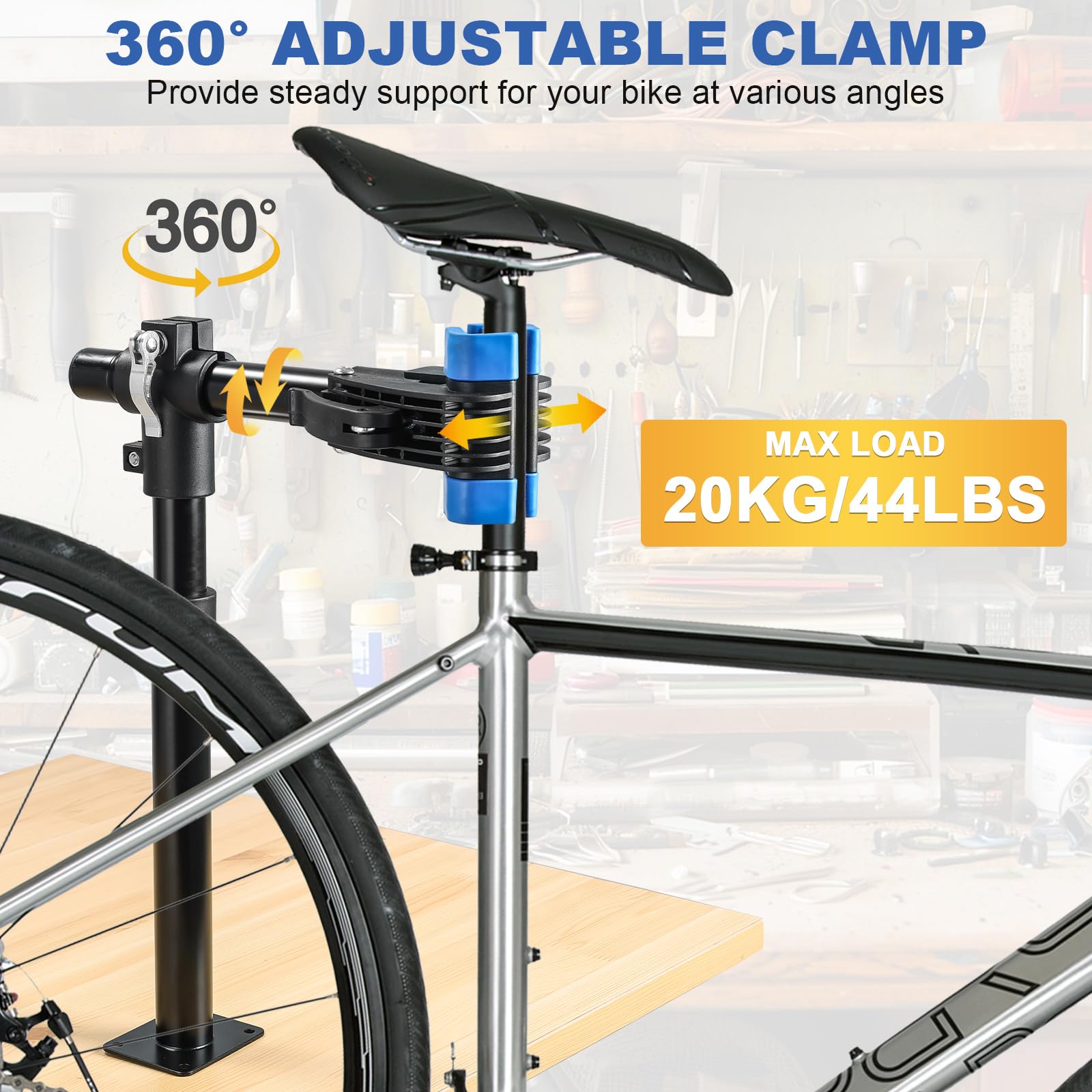 DASBET Support de réparation de vélo, support mural pour établi de travail, support de vélo réglable en hauteur pour vélo de route, VTT, support mural pour réparation de vélo (bleu)