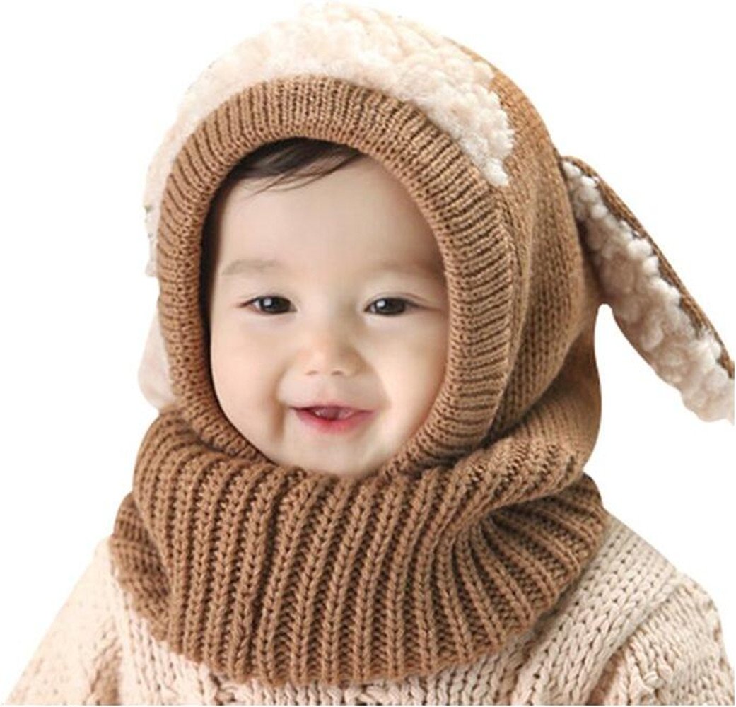 Baby Girls Boys Winter Hat Scarf Earflap Hood Scarves Caps (Brown)