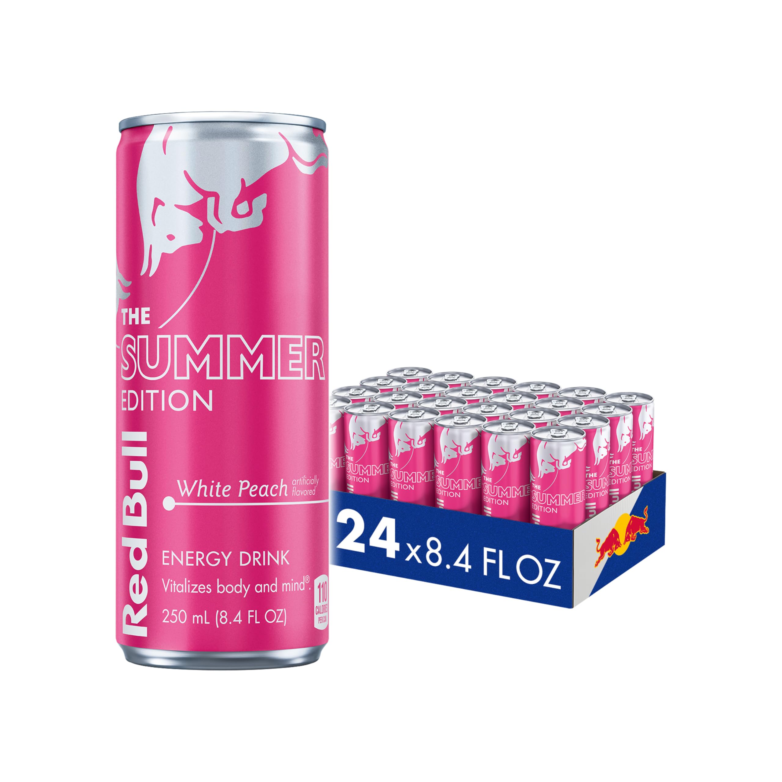 Red Bull White Peach Summer Edition Energy Drink, with 80mg Caffeine plus Taurine & B Vitamins, 8.4 Fl Oz, Pack of 24 Cans