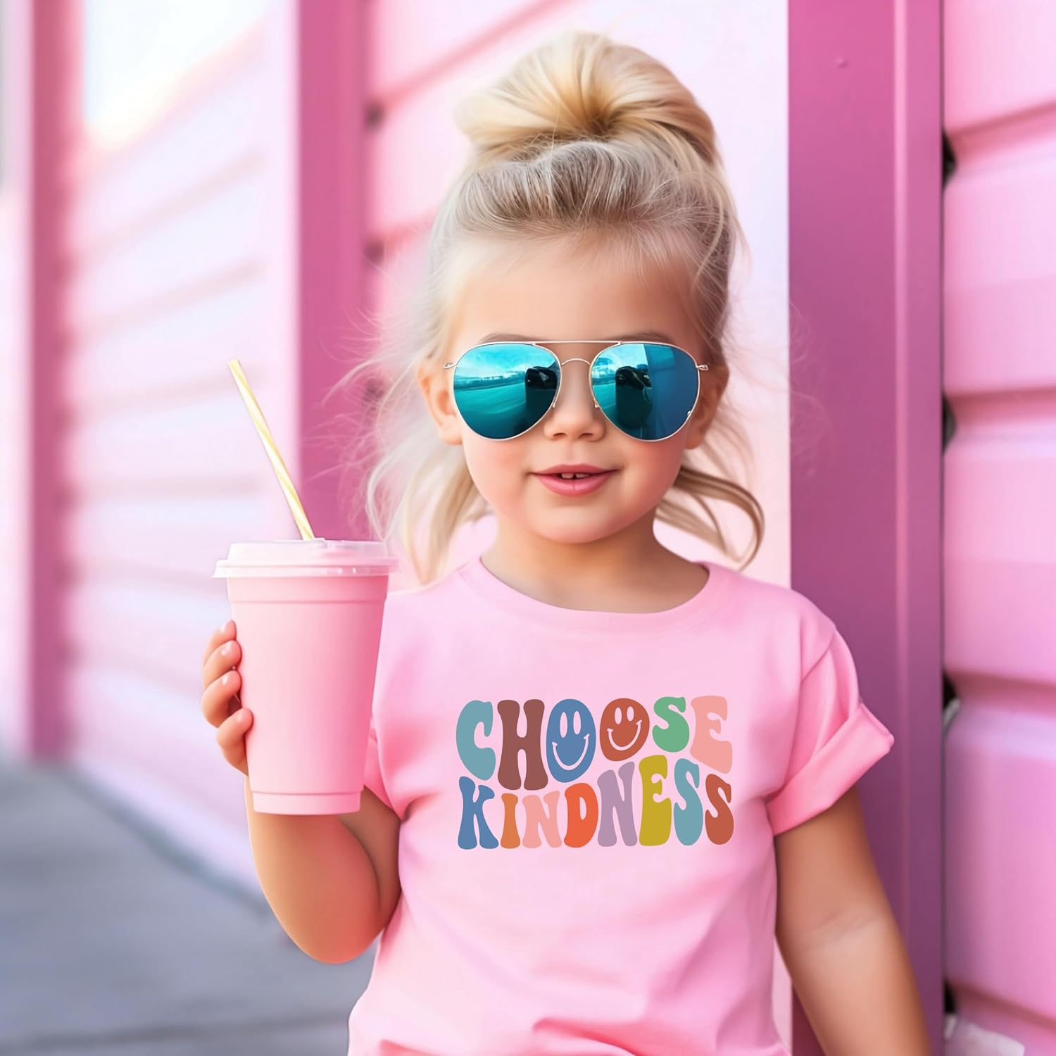Olive Loves Apple Choose Kindness Colorful Retro Shirt for Baby Toddler and Kids for Girls