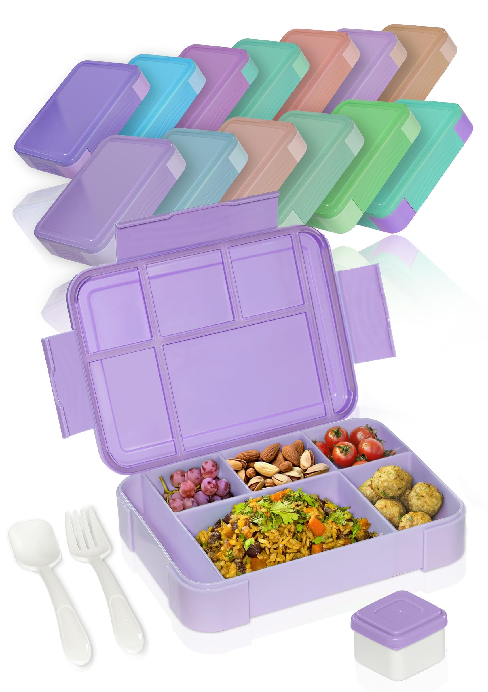 Deine Schulhelden Bento Box - Brotdose für Erwachsene und Kinder - Bruchfeste, Auslaufsichere Lunchbox mit Besteck & Becher - BPA frei, Spülmaschinen- & Mikrowellengeeignet - 1330ml (Purple Dream)