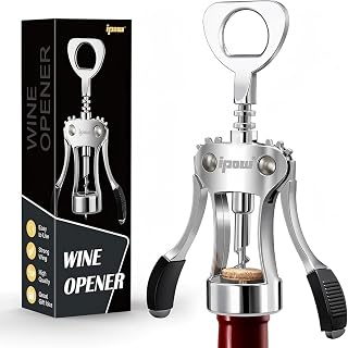 IPOW Zinc Alloy Wing Corkscrew Wine Opener - Heavy Duty Multifunctional Bottle Opener for Wine & Beer, Silver