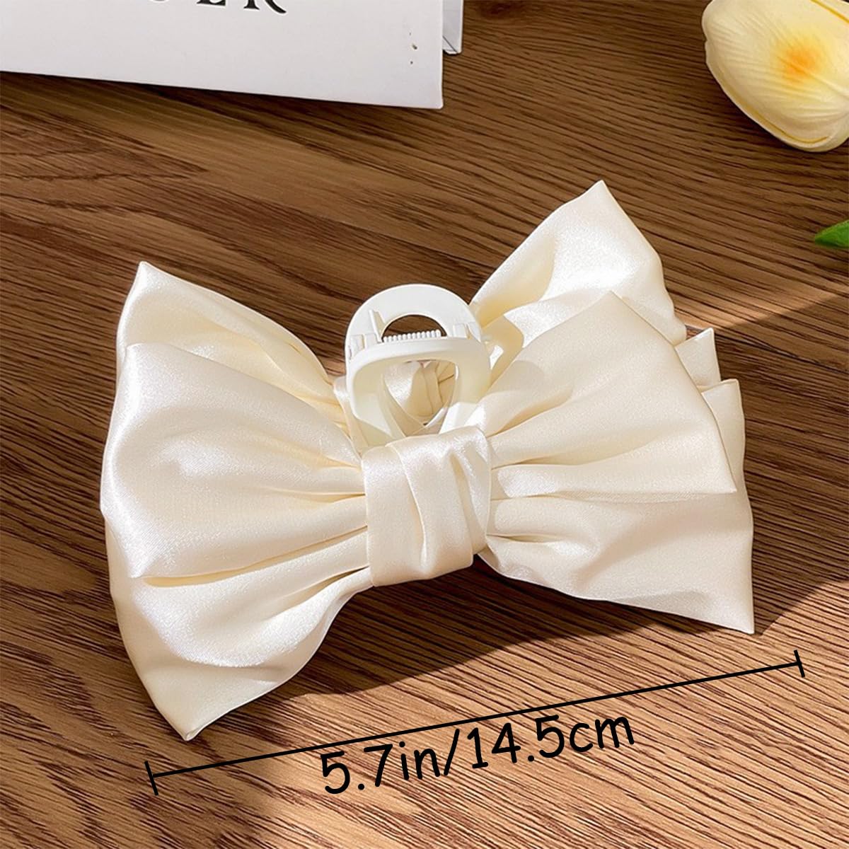 3 PCS Large Bow Hair Claw Clips Satin Bow Claw Clip for Women Girl with Long Thick Hair, 5.9 inch Elegant Bow Hair Ribbon Design for all types hair Big Hair Bow (Black+White+Pink)