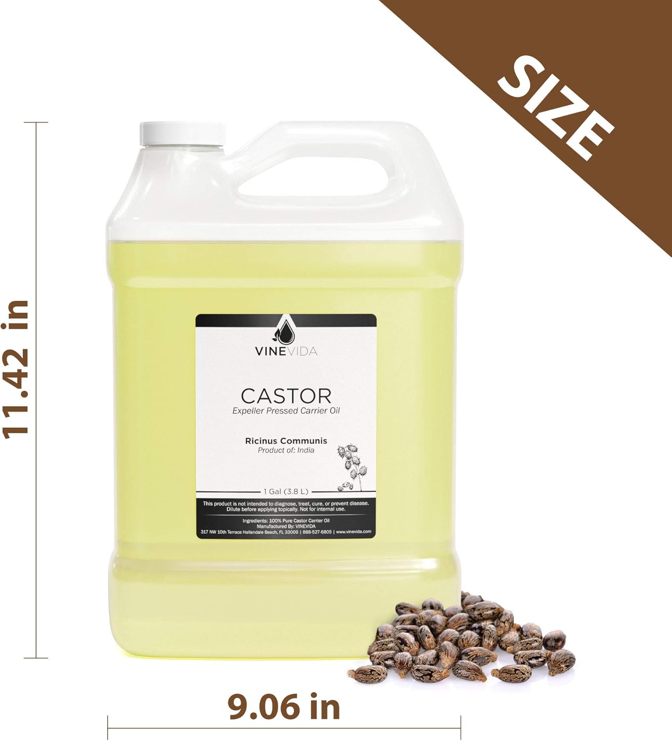 VINEVIDA Castor Oil - Gallon Carrier Oil Undiluted - Bulk Gallon Carrier Oil for Soap Making Safe for Skin - DIY Candle Scents for Candlemaking Scents - 8 lbs Castor Oil