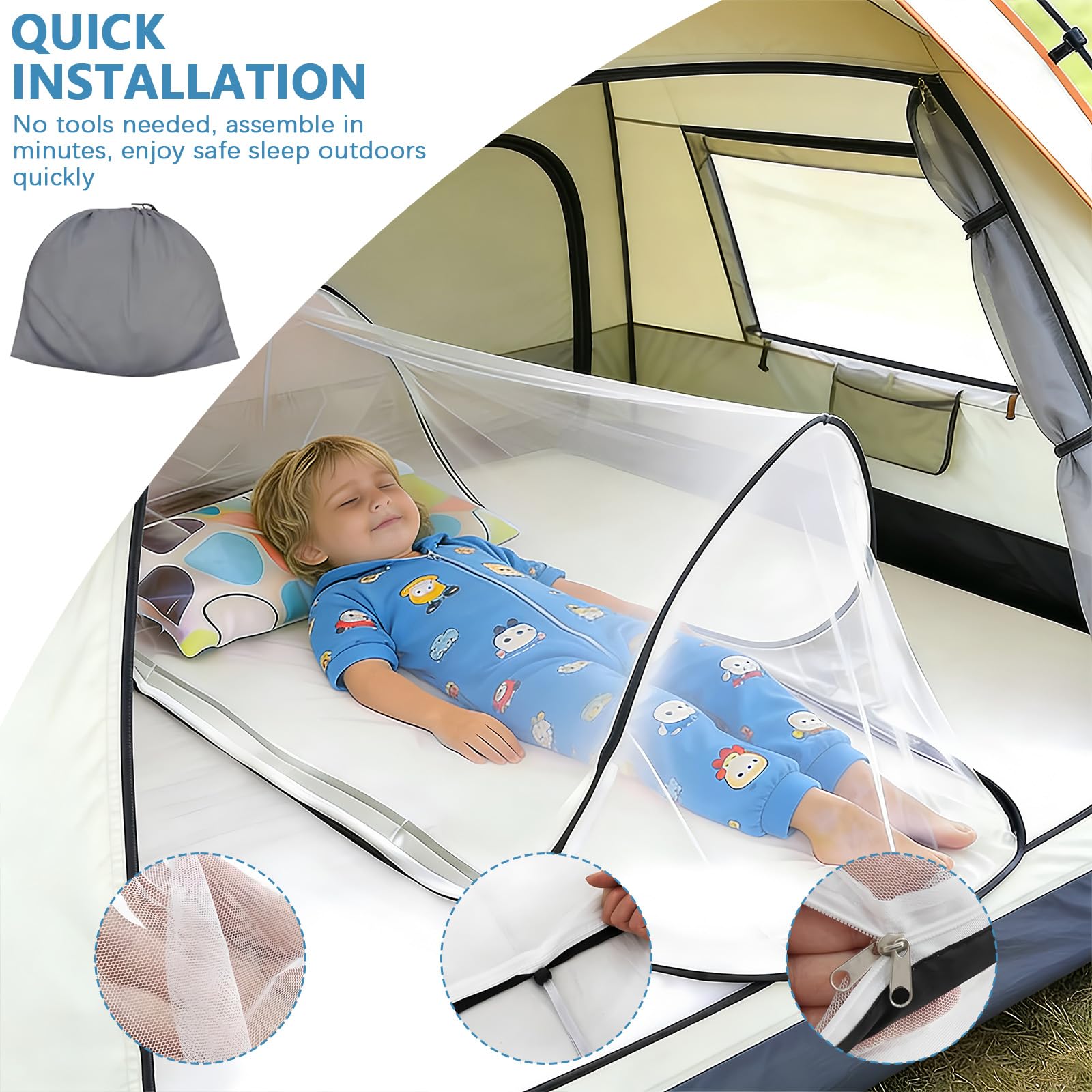 Moustiquaire de Voyage Pop-up, Moustiquaire de Lit Pliable,Ultra Légère Tente de Camping Portable Mosquito Net Familial Convient pour Camping Chambre à Coucher, ExtéRieur (200 x 80 x 56 cm)