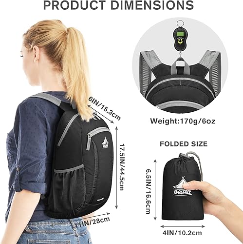 Miniatura 3 de G4Free Mochila de senderismo, resistente al agua, ligera, plegable, para viajes, camping, al aire libre, Negro -, Mochilas Daypack