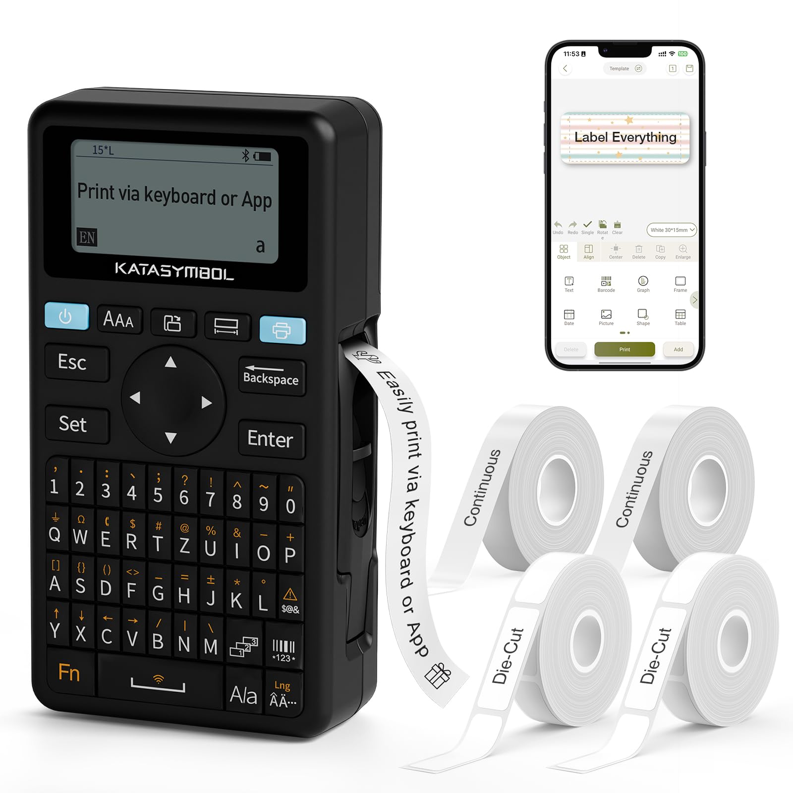 SUPVAN E11 Bluetooth Label Maker Machine with 4 Tapes Support Keyboard App with 30 Fonts and 660 Icons