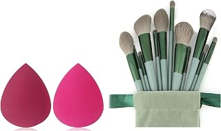 Makeup Brush Set with Sponge Blender, 13 Pieces, Green, Professional Cosmetic Brushes with Storage Pouch Price In India