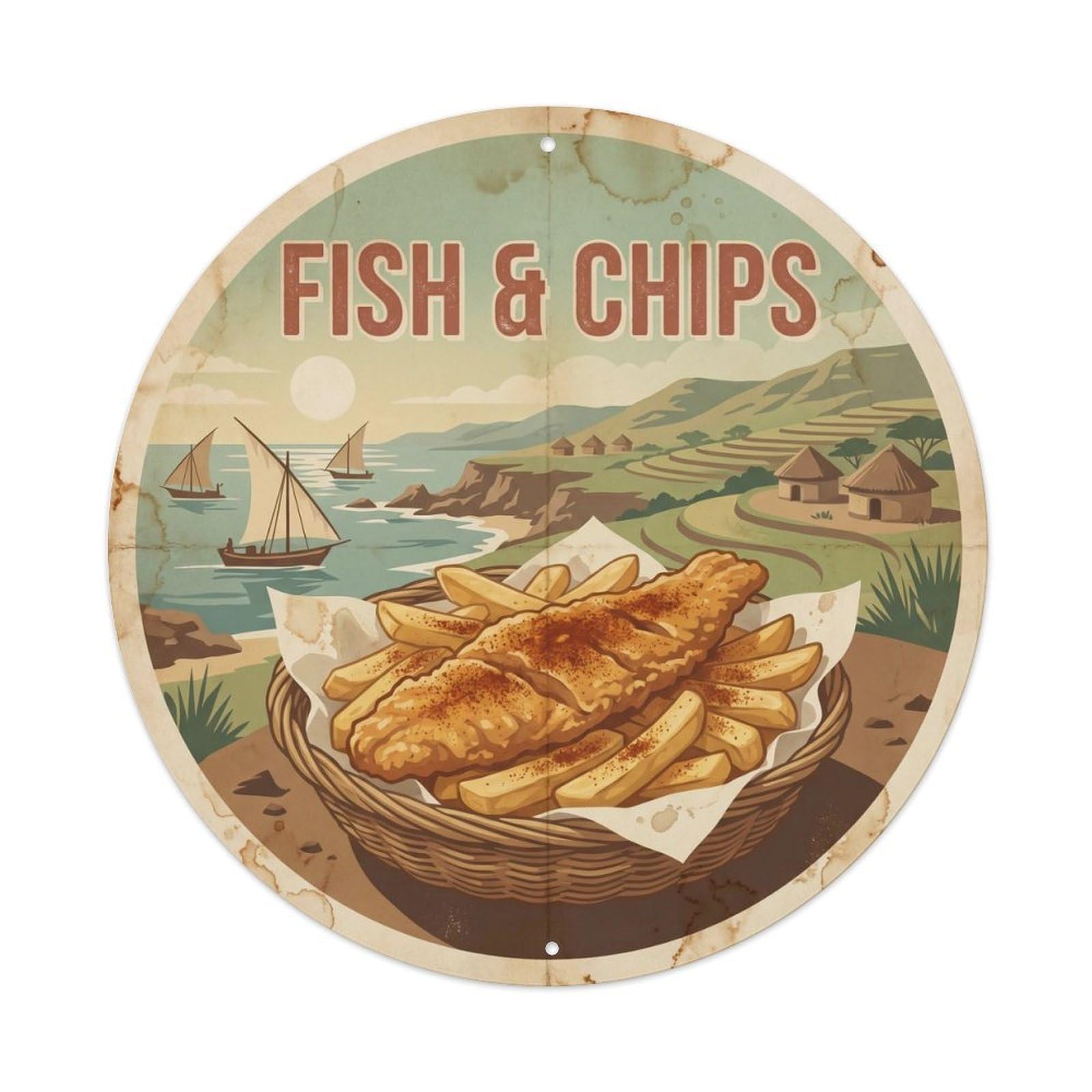Fish And Chips Seafood Cuisine Travel Ethiopia Culture Metal Tin Sign