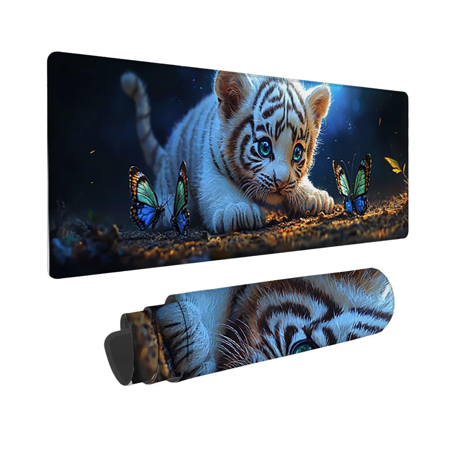 Podkładka pod mysz do gier XXL duża mysz 1200 x 500 mm, duża podkładka pod biurko z antypoślizgową gumową podstawą dla graczy, poprawia precyzję i szybkość (uroczy tygrys) o-467