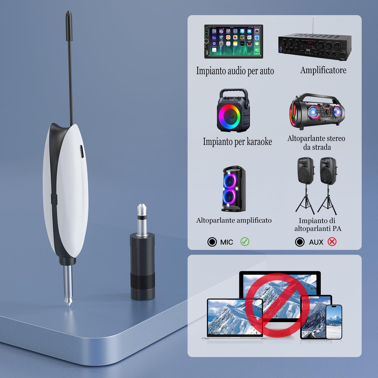 zealsound Microfono wireless, microfono dinamico, 2 microfoni portatili con scansione automatica della frequenza