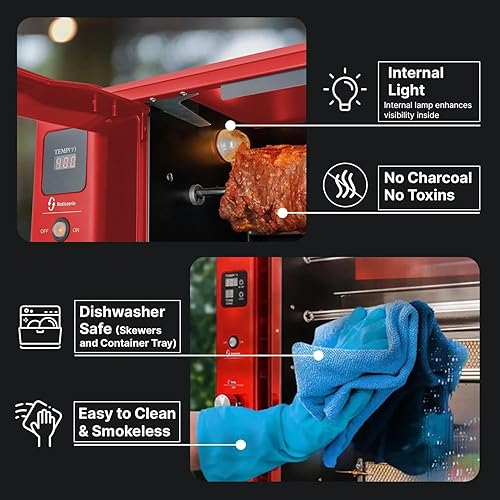 Miniatura 3 de Brazilian Flame Asador de parrilla con 2 pinchos giratorios automáticos para interiores para pollo, filete, pescado, barbacoa de estilo brasileño,