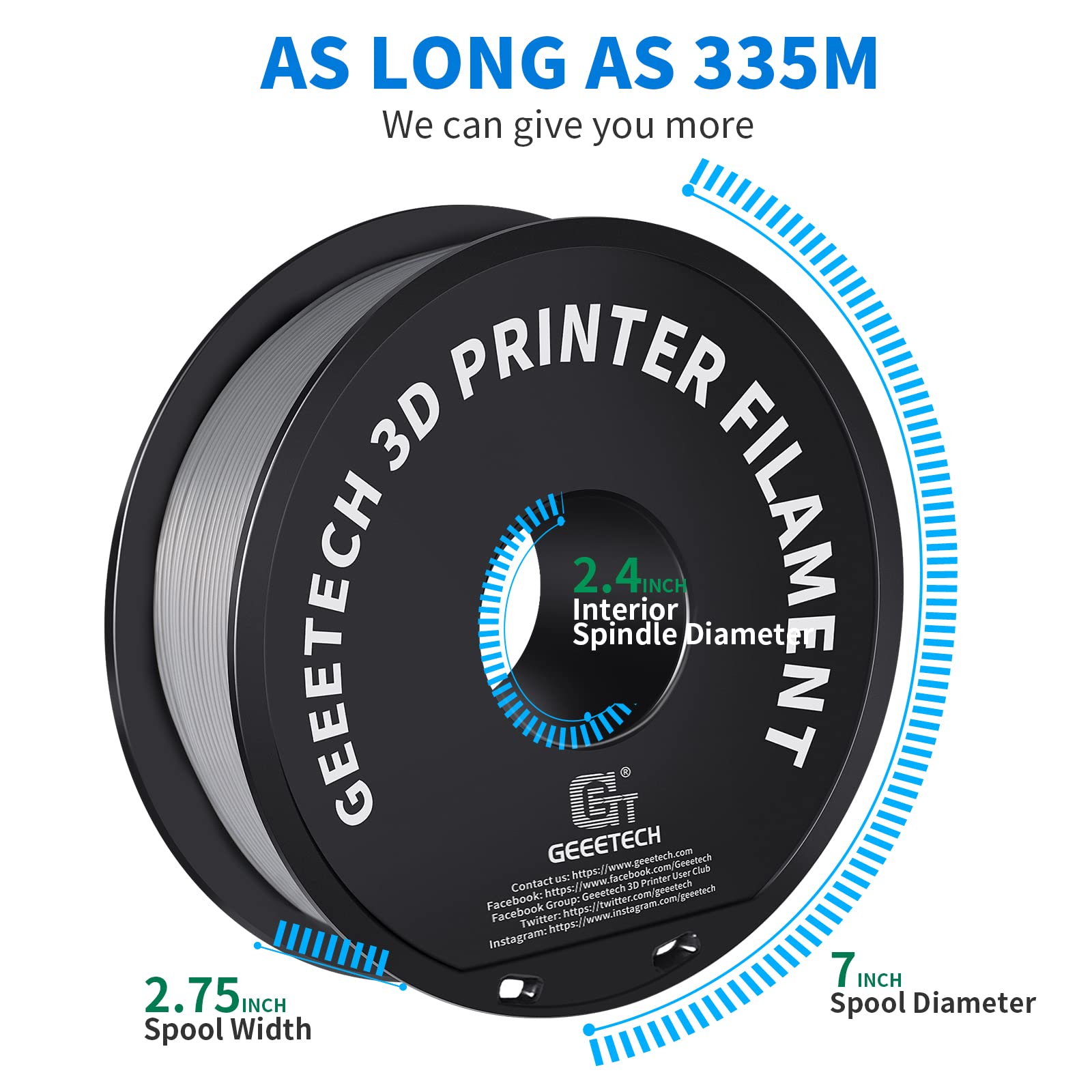 GEEETECH Filamento PLA 1,75 mm, GEEETECH PLA Grigio, Filamento Stampante 3D bobina da 1 kg, 0,02 mm, New PLA Grigio…