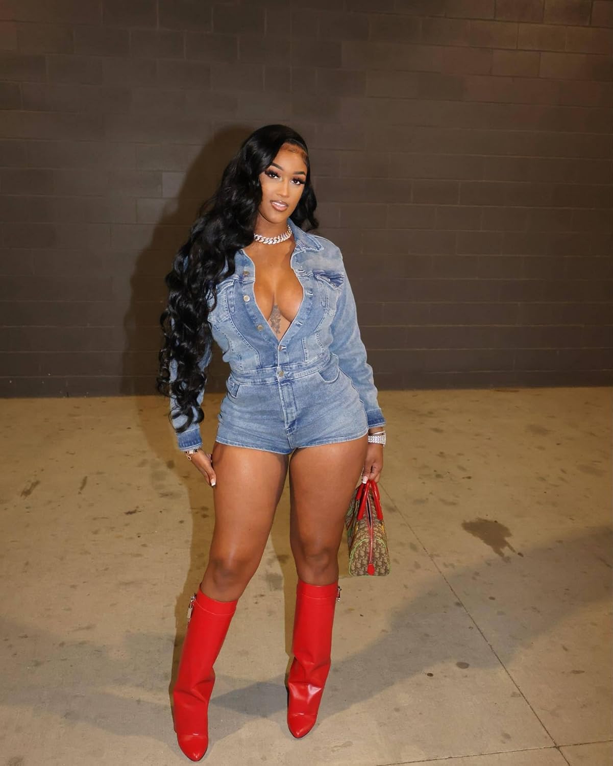 Molilove Women's Vintage Short Denim Jumpsuit Long Sleeve Button Down Jean Jumpsuit Romper with Pocket Sexy Going Out Outfits - Image 2