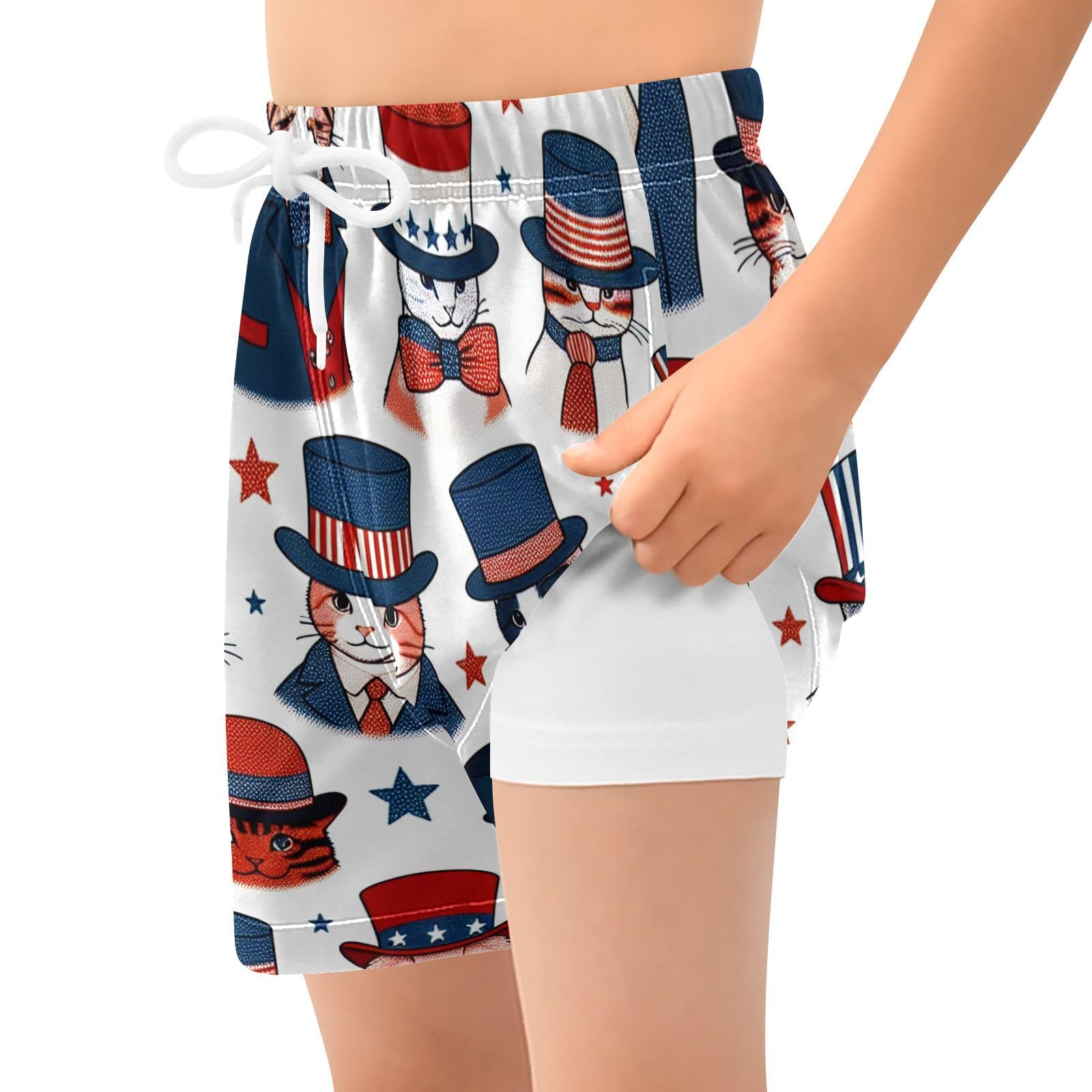 YANENDIE Boy Swim Trunks with Compression Liner Gentleman Cats Boys Swim Shorts Quick Dry Beach Shorts
