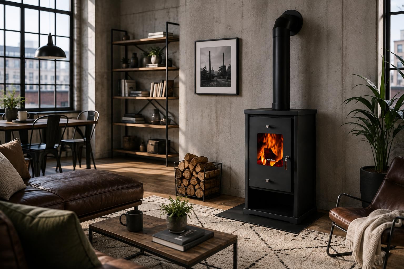 Prometey EEK A+ 96175 - Stufa a legna da 10,2 kW, colore: antracite, altezza 79 cm, larghezza 50 cm, profondità 42 cm, 64 kg