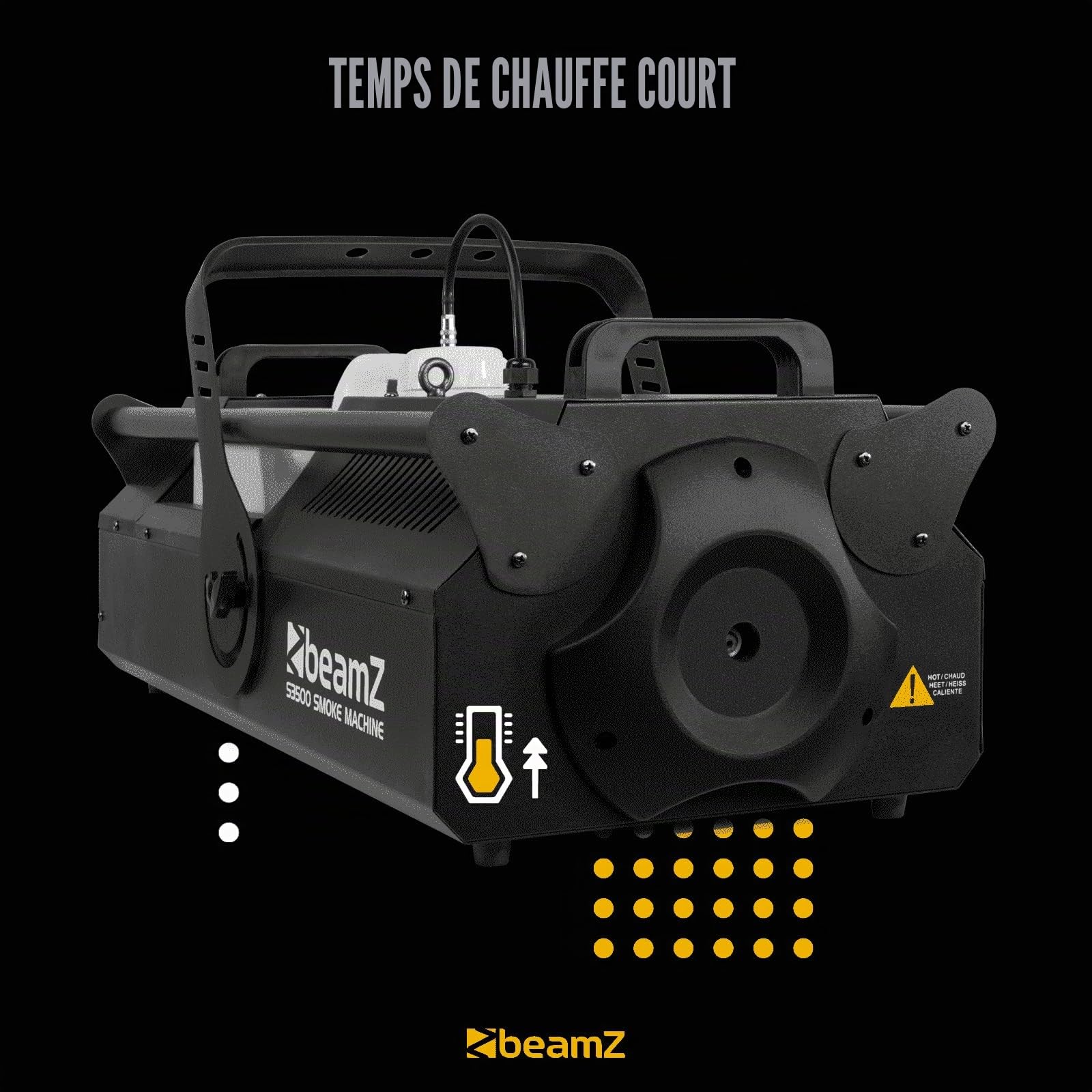 BeamZ S3500 Machine à Fumée Professionnelle DMX 3500W, Écran de Contrôle Affichage LCD, Télécommande sans Fil, 1200 m³ de Débit par Minute, Réservoir 5 L, Idéal pour Grandes Salles
