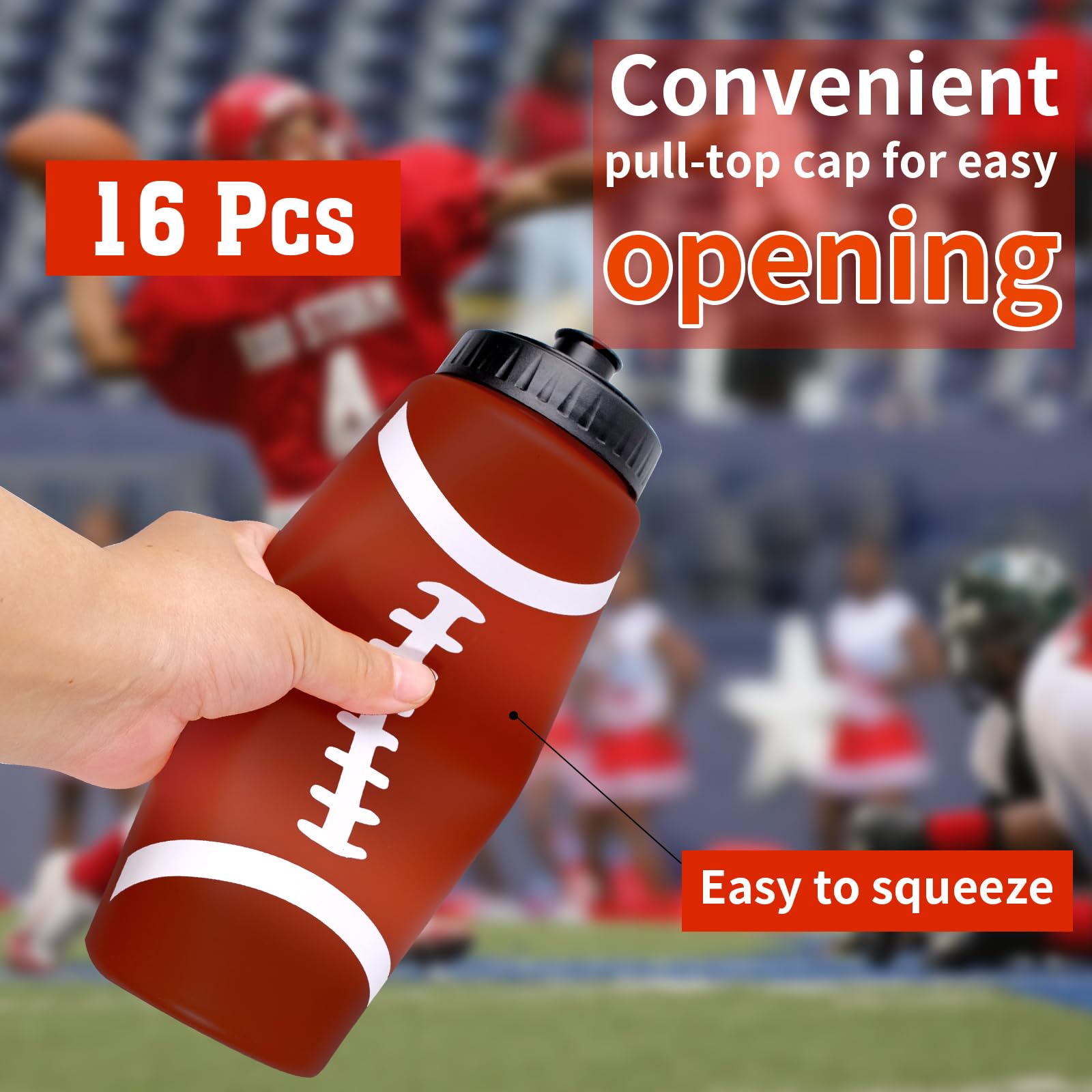 16 bottiglie d'acqua da 590 ml con 3 etichette da spremere, riutilizzabili, per bevande sportive, accessori per feste sportive, regali per feste sportive