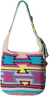 Back to Bali 120 Hobo in Crochet, Large Shoulder Purse with Single Strap, Aqua Multi Ragam