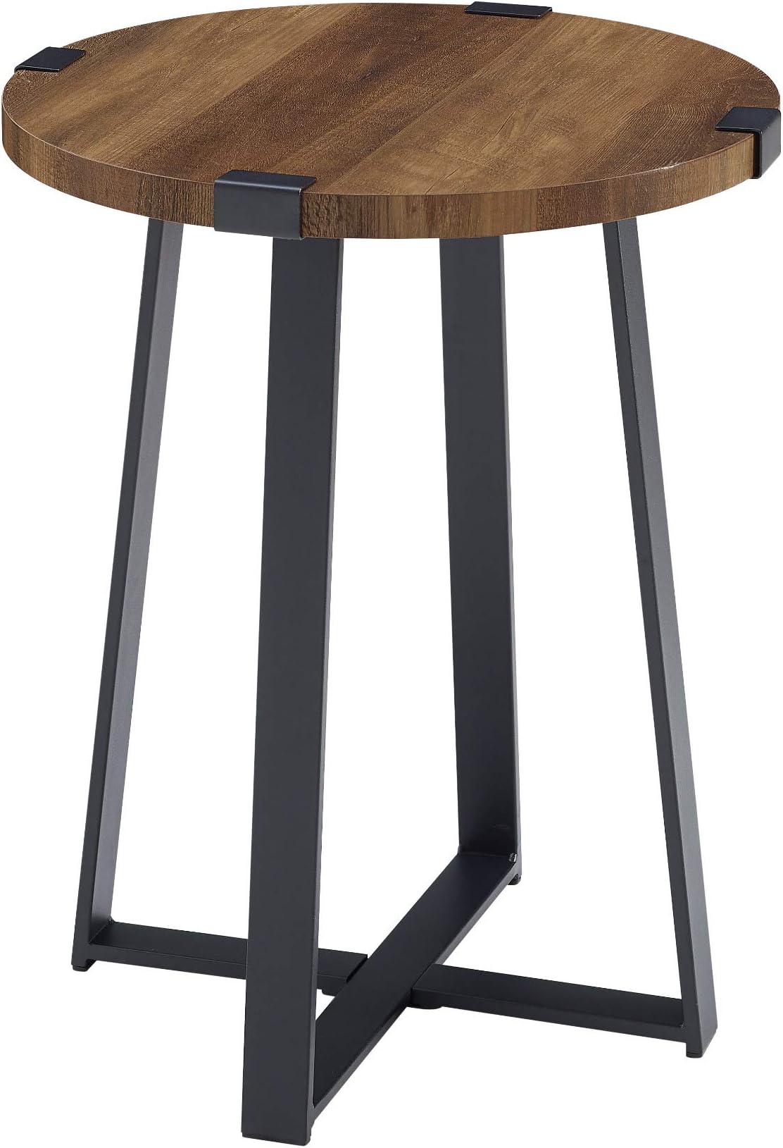 Walker Edison Anastasia Modern Metal Wrap X Base Accent Table, 18 Inch, Rustic Oak