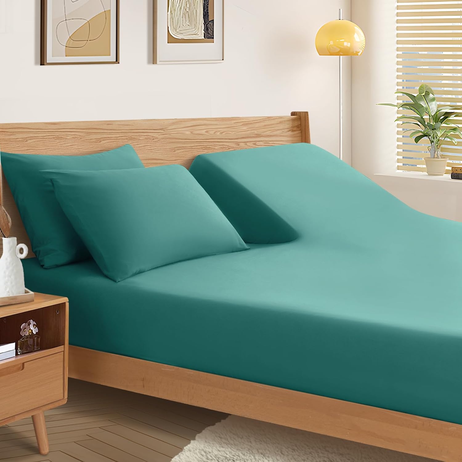 SiinvdaBZX Split Top King Fitted Sheet Only for Adjustable Bed, Ultra-Soft Microfiber 34 Inch Top Split Head Sheets Half Split King Bottom Sheet, Fits 14" -16" Deep Pocket, Teal