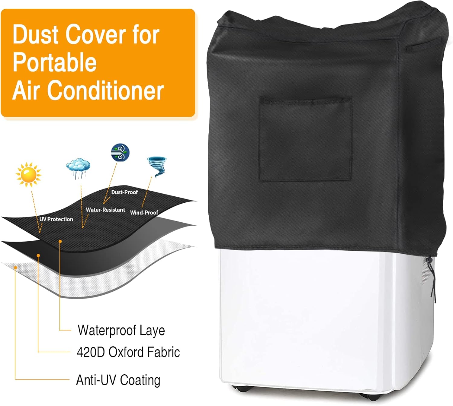 Portable Air Conditioner Cover for BLACK and DECKER,SereneLife,Dreo,ShincoZAFRO,Whynter,Midea,Waterproof AC Covers Indoor 420D Dust Cover Storage Bag - 21x18x32inch