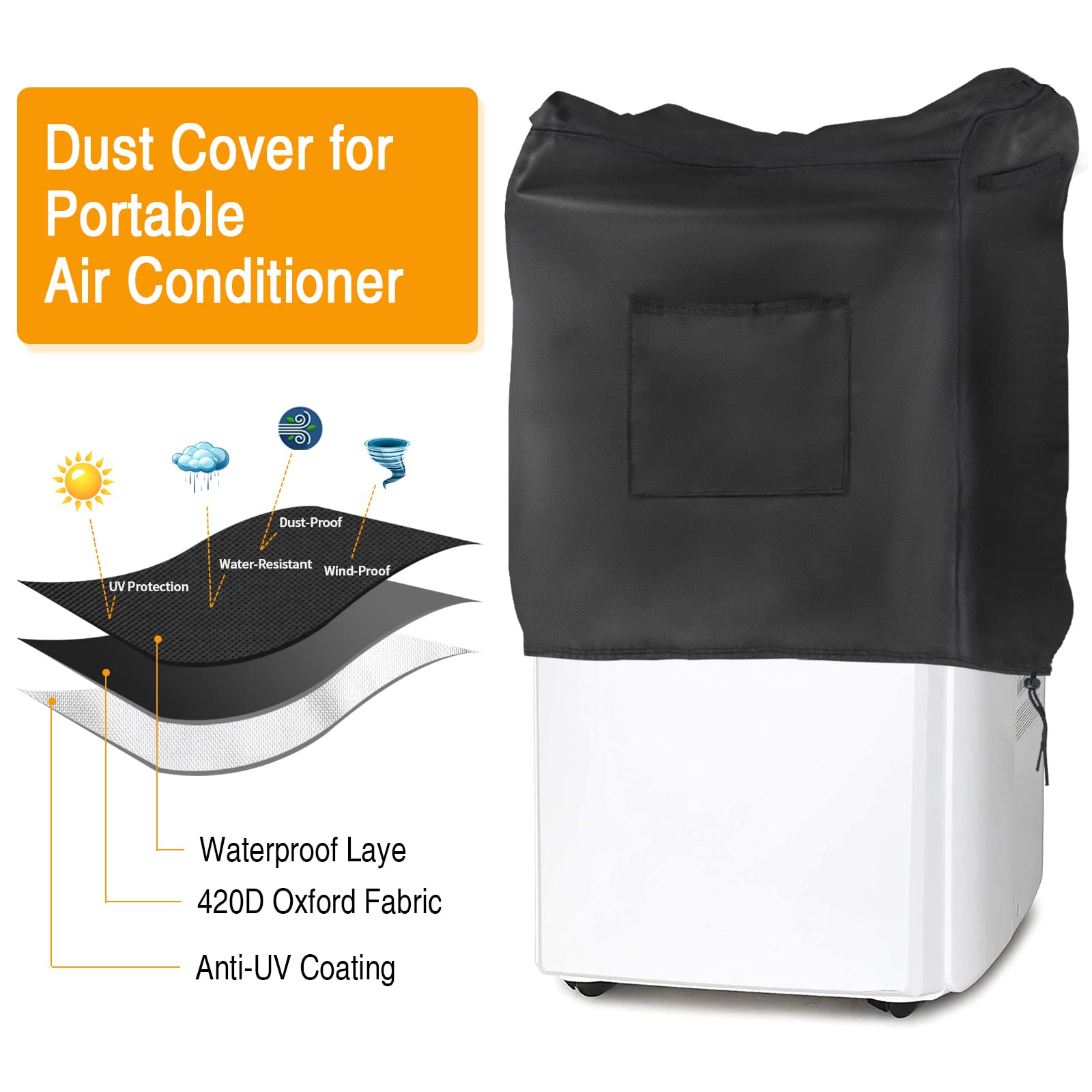 Copertura portatile del condizionatore d'aria per il nero e il decker, impermeabile AC copre per la copertura antipolvere dell'interno 420D, 49x40x76 cm