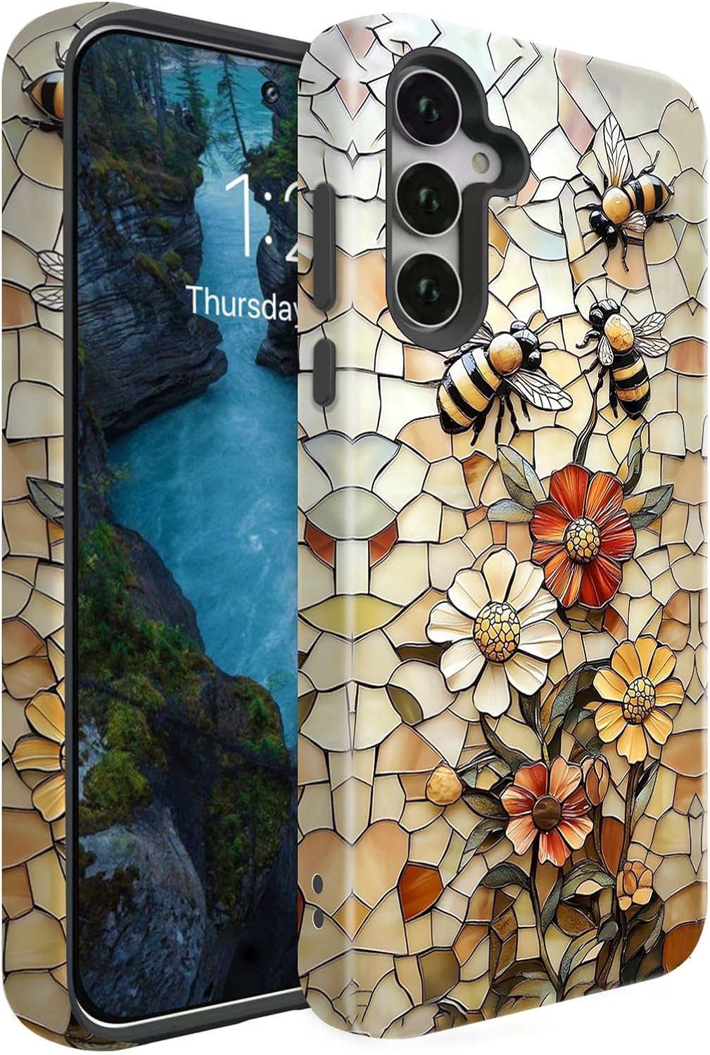 Compatible for Samsung Galaxy A36 5G Case,Individualized and Distinctive Double Layer Protection Shockproof Phone Cover for Women Men Girl Boy,Bees Picking Nectar and Flowers Fluttering