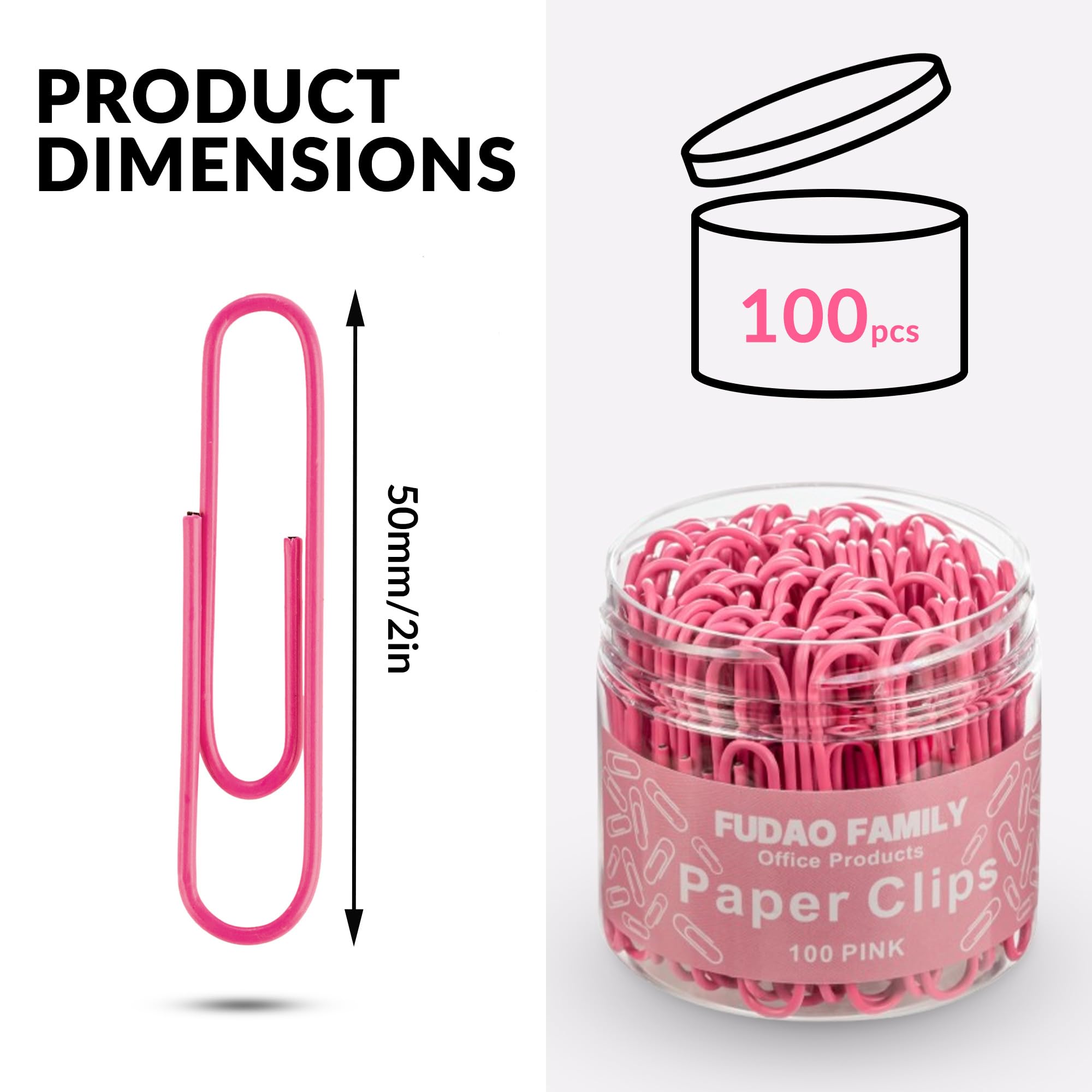 Jumbo-Büroklammern, 5,1 cm, Büroklammern, Bürobedarf, 100 Stück (Jumbo, Pink)