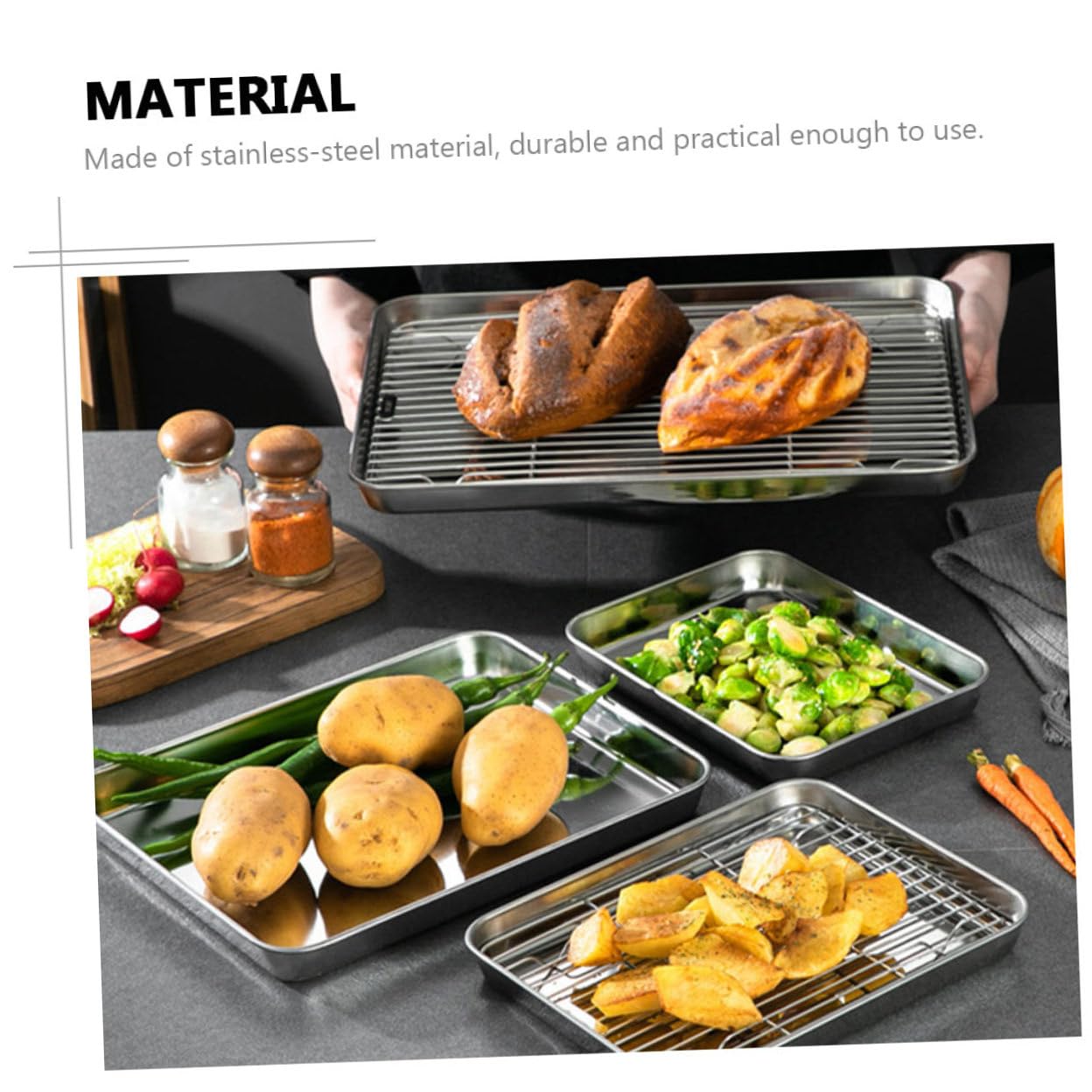Uonlytech Bandeja de Hornear Antiadherente con Rejilla para Enfriar y Bandeja de Drenaje de Aceite Utensilios de Cocina para Hornear Alimentos Color Plateado