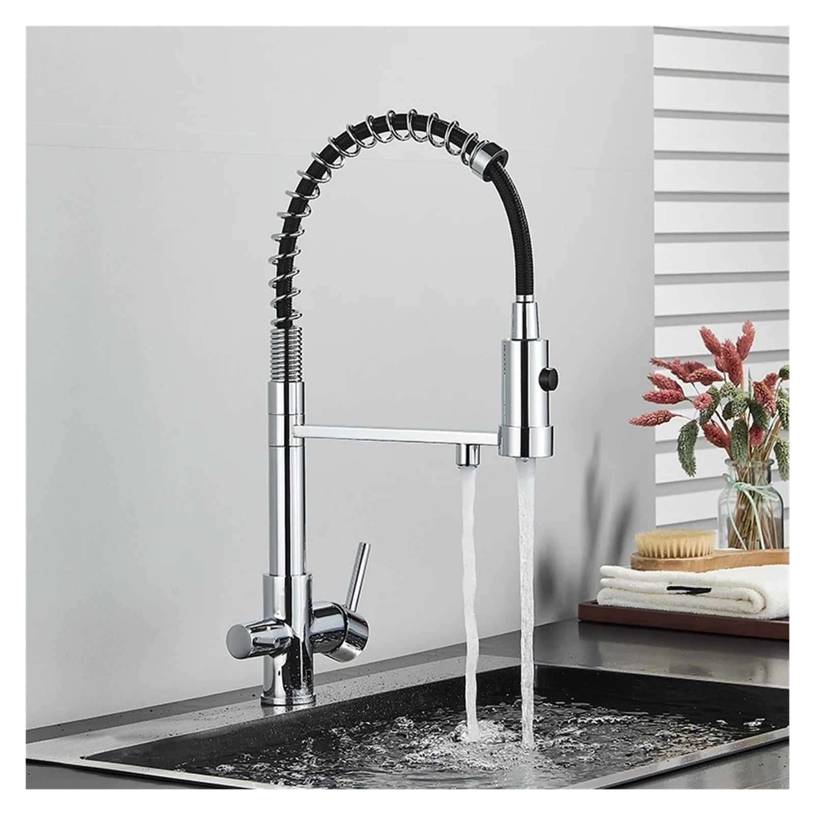 Robinet de cuisine purifiant noir mitigeur d'évier extractible et rotatif eau potable