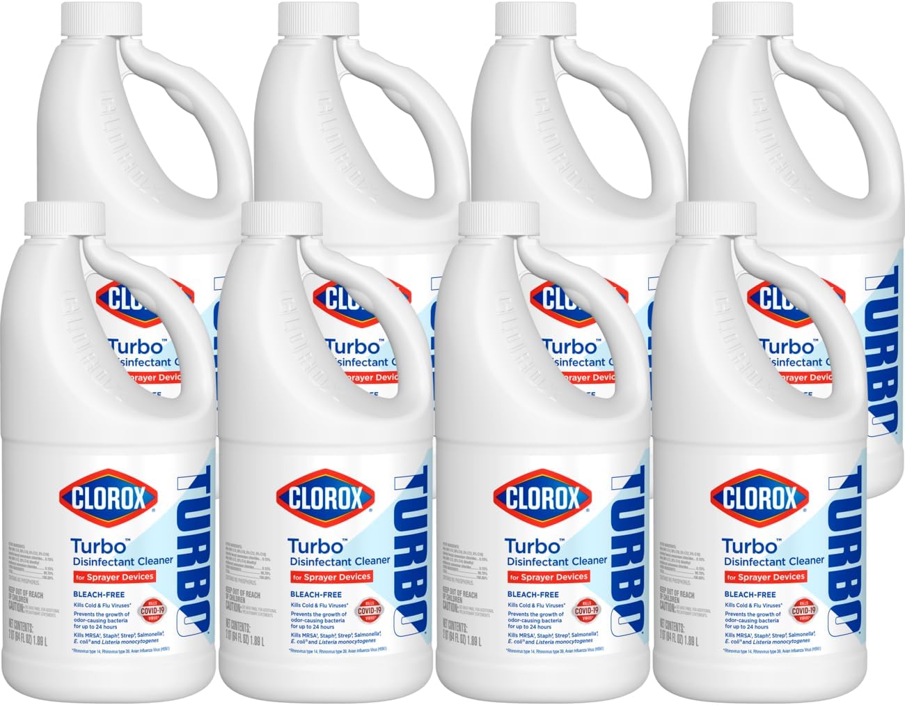 Clorox Turbo Disinfectant Cleaner for Sprayer Devices, 64 Fluid Ounces, Pack of 8