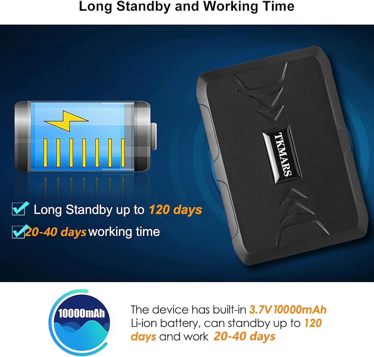 Localizzatore GPS per Auto 10000 mah, GPS Tracker di Localizzazione in Tempo Reale Impermeabile Geofence Antifurto in Standby da Lungo Tempo Adatto per Motocicli, Automobili TK916