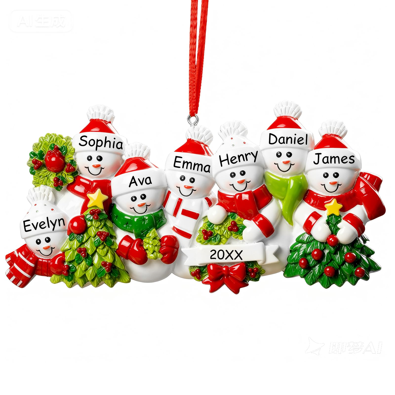 iDIY 2026 Personalized Christmas Ornaments Family of 7 - Custom Snowman Family Christmas Ornaments with Name, Customized Premium Resin Keepsakes Ornaments for Christmas Tree Decorations