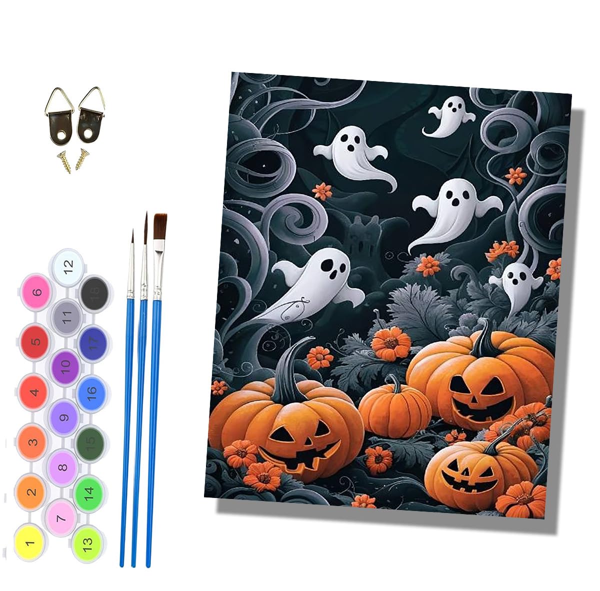 HONGPZH Paint by Numbers for Adults and Beginner Painting by Number Without Frame Oil Paintings on Canvas House Wall Decor 16x20in Pumpkin and Ghost in the Same Frame