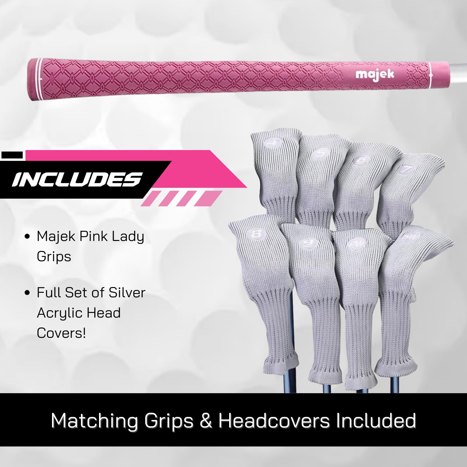 Majek White Pearl - Juego de palos híbridos de golf para mujer mayor, híbridos, ultraligeros, incluye 4, 5, 6, 7, 8, 9 PW SW All Lady Flex Utility Clubs