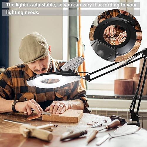 Miniatura 7 de KIRKAS - Lupa 5X con luz y soporte, 2,200 lúmenes, regulable, lente de cristal real de 8 dioptrías, lámpara de aumento LED, brazo oscilante