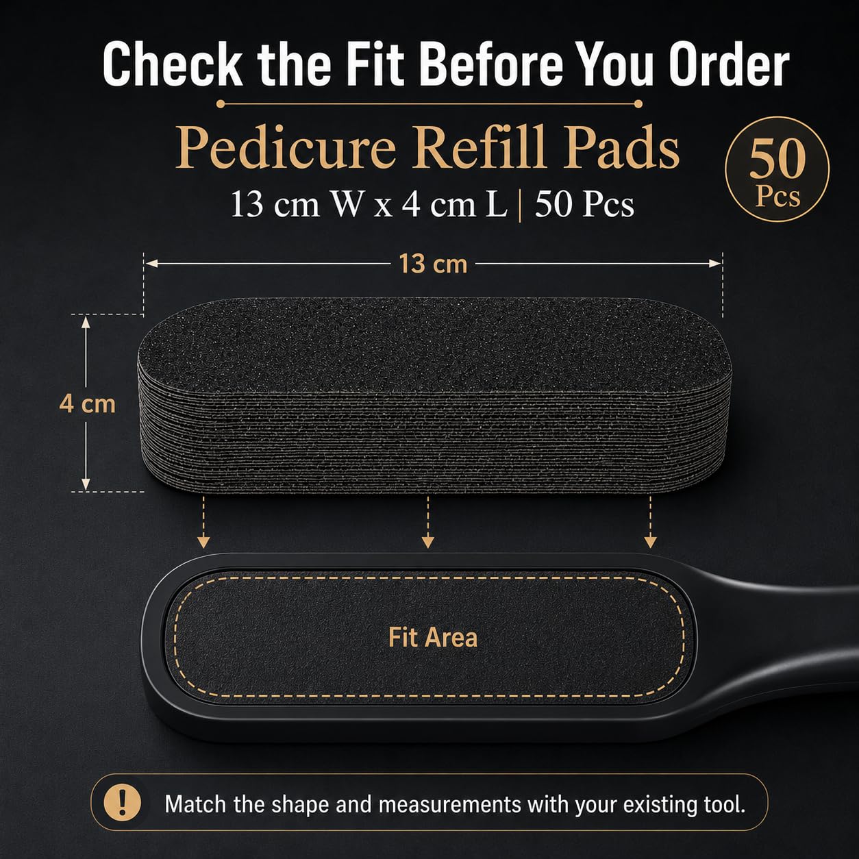 TMPE Stainless Steel Foot Scraper/Pedi File Refill. Professional Collection Black Color Pedicure File Replacement Pads. 80 Grit. Size 5.3" L X 1.7" W- 50 pcs Pack of 1 3