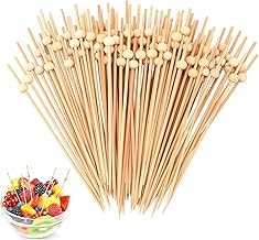 Pack of 100 Wooden Skewers, Finger Food Accessories, Finger Food Skewers, Skewers for Snacks, Finger Food, for Barbecues, Antipasti, Fruit, Sweets for Party, Gift, Carnival (Wooden Beads)