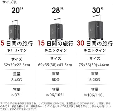 LIGHTGO Ultra Lightweight Soft Carrying Case, Up to 62.2 inches 158 cm, 43L-106L, 7.1 lbs 3.4 kg, PC Material, Explosion-proof YKK Zipper, Silent Spinner Wheel, Shock Absorption Brake | PC+ABS複合ハードケース大型拡張可能。バネ式ブレーキ静音キャスター&抗菌内装106L、長期旅行・家族旅行に最適