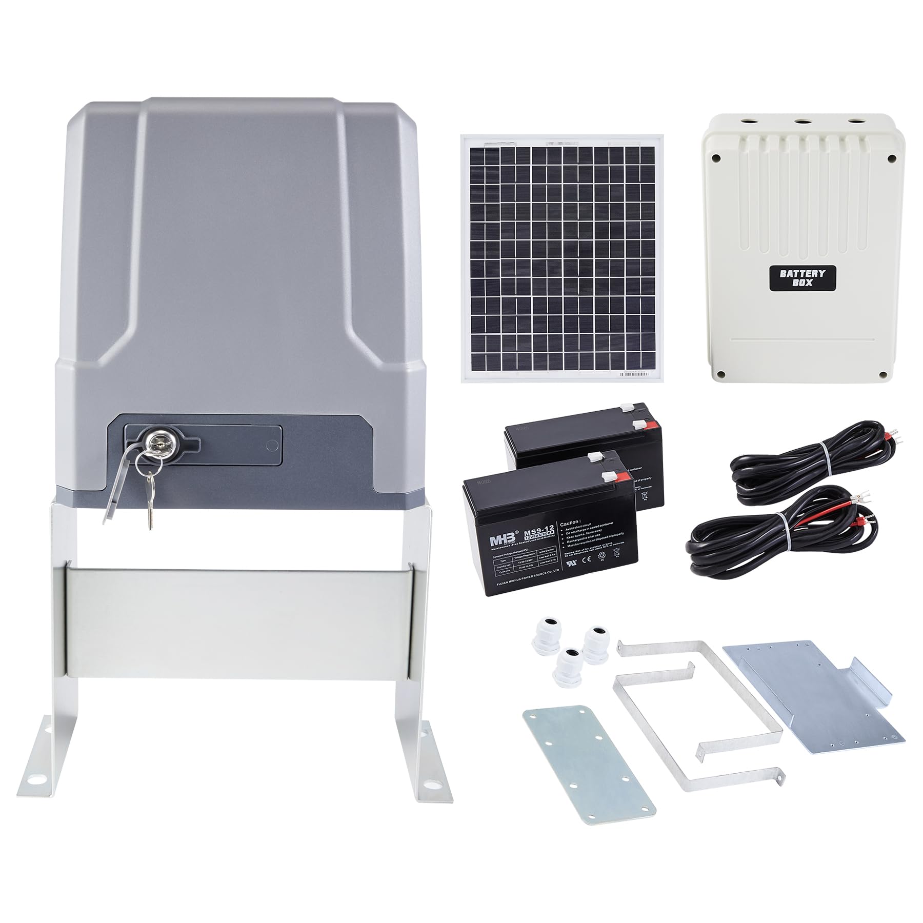 CO-ZSolar Powered Sliding Gate Opener, Automatic Roller Gate Motor Kit for Fence Driveway, with Backup Batteries and Remote Controls