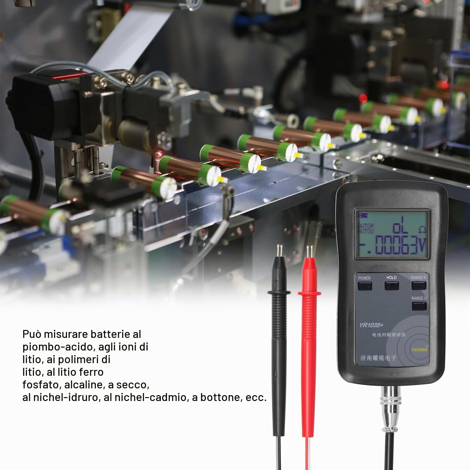 Strumento per test di resistenza interna della batteria al litio YR1035 ad alta precisione veloce Gruppo per veicoli elettrici 100 V