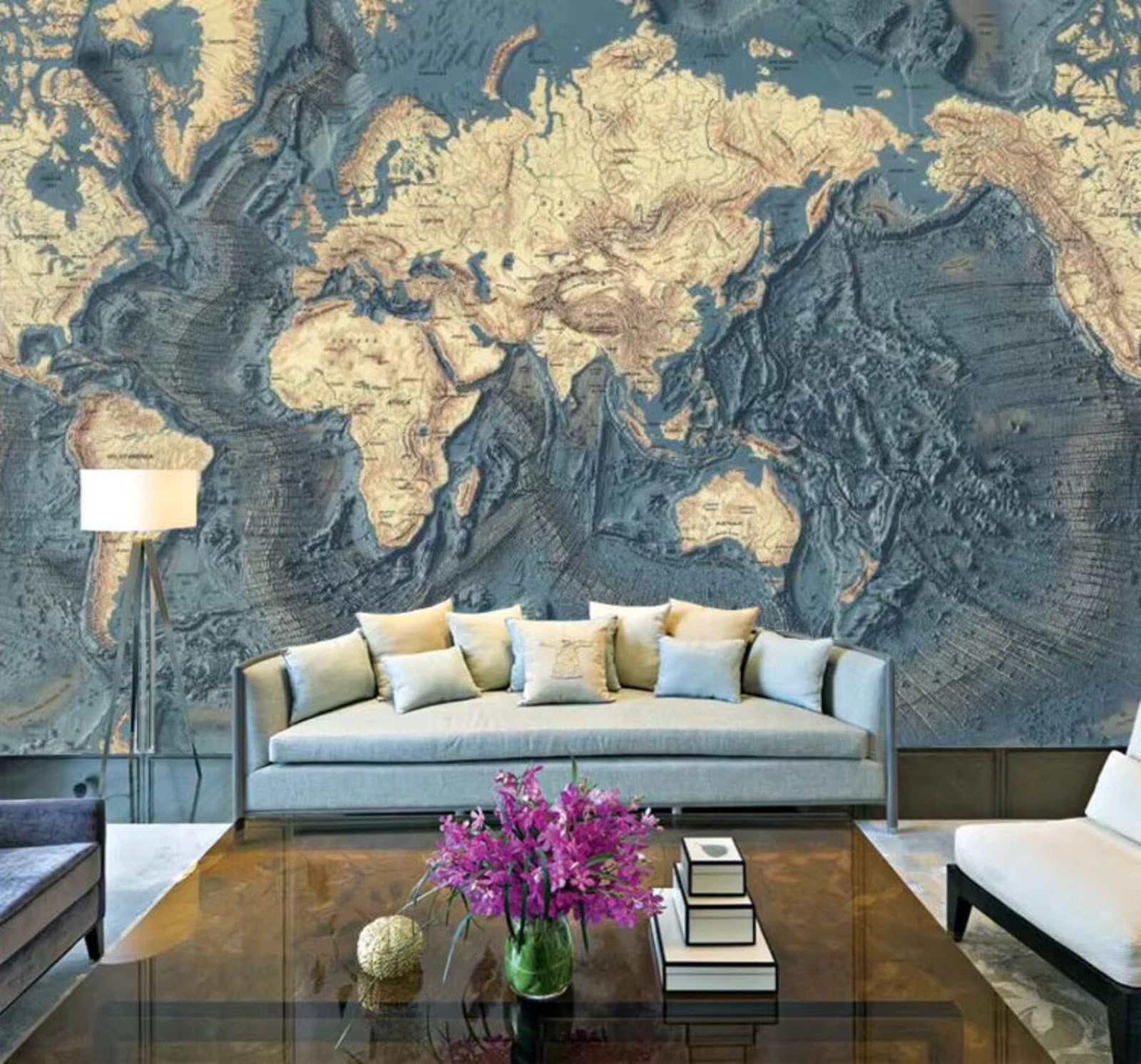 Minimalist Abstract Relief World Map Art 3D Wallpaper Easy Install Feature Office Living Room Sofa Bedroom TV Background Wall Decoration-350cm×256cm